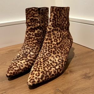 Kitten heel calf hair short leather boots